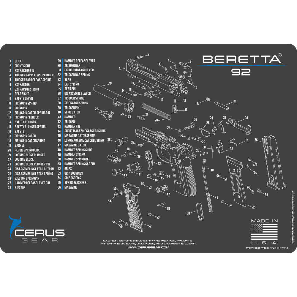 Parts Cerus Gear 4.50" BERETTA 92 SCHEMATIC CHAR GRAY